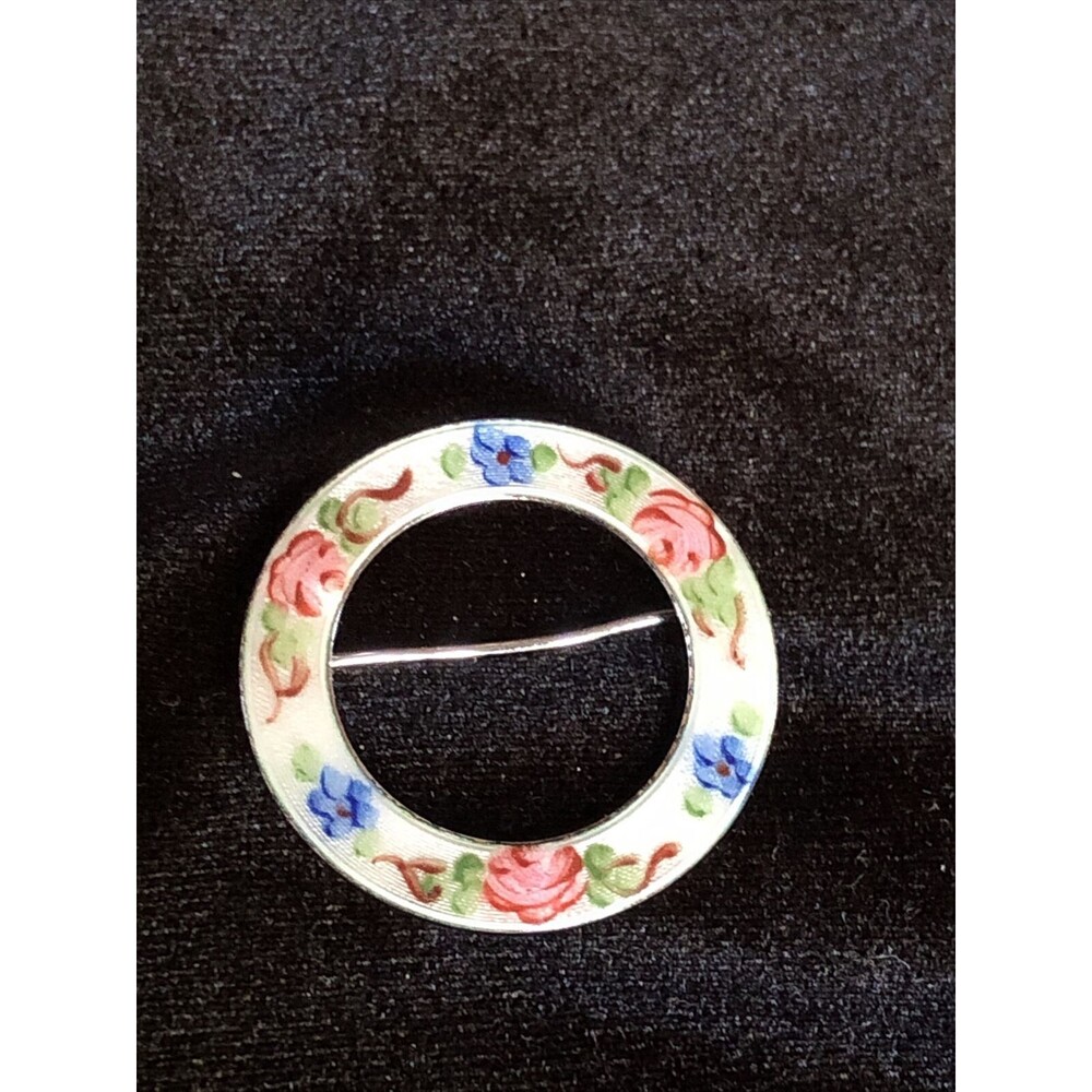 Vintage Rare Lamoof Sterling And Hand Painted Enamel Brooch Pin